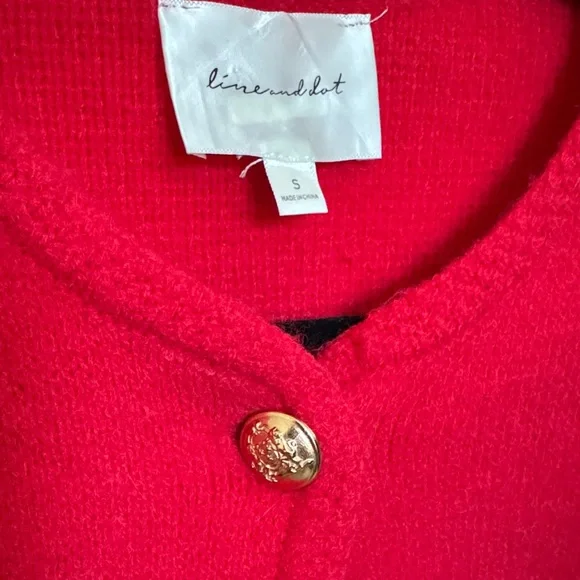 Line & Dot Vibrant Red Cardigan with Gold Buttons - Picture 2 of 2